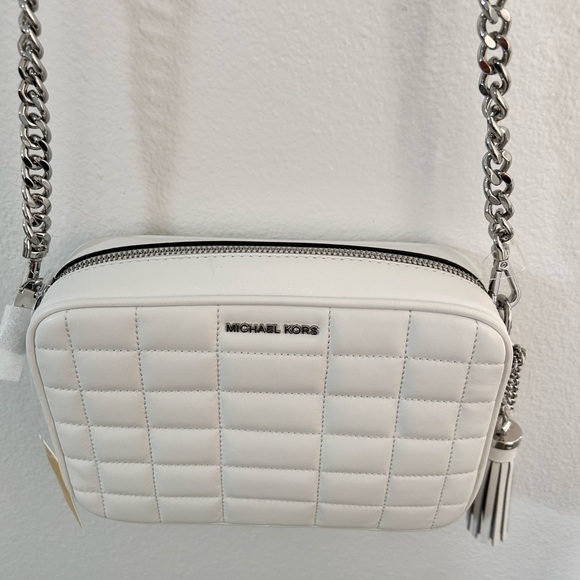 MICHAEL MICHAEL KORS Jet Set Optic White Leather Camera Crossbody Bag NWT - Picture 10 of 15
